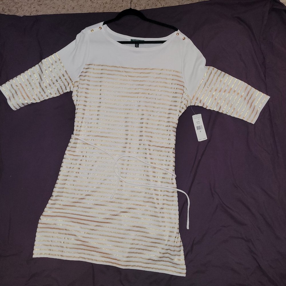 Casual dress, white & gold